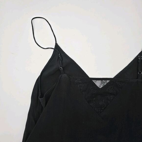 Anthropologie Top Womens Small Black Cami Tank Lace Adjustable Silk By Eloise - Picture 6 of 10